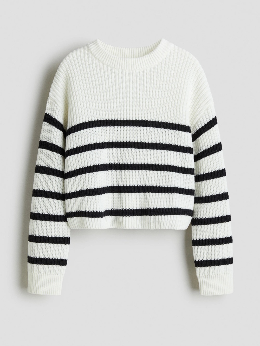 H&M Cropped Crewneck Sweater in White and Black Stripes